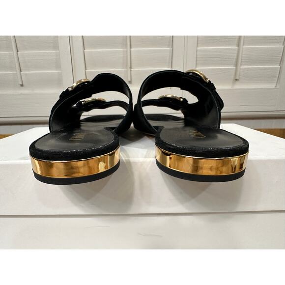 Chloé Alizè Flat Sandals Slides Black Suede Size 8 US 38 EU NIB Gold Buckles - Picture 10 of 16
